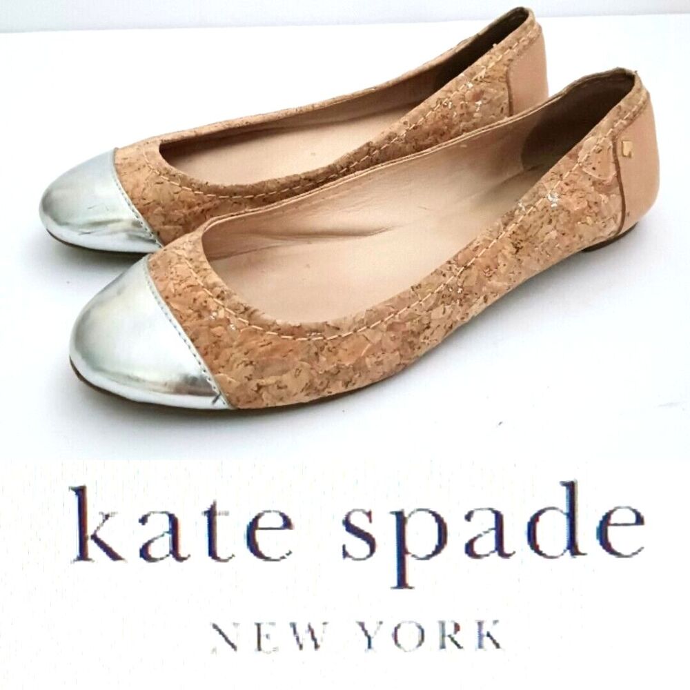 Kate Spade New York Silver Cap Toe Natural Cork Ballet Flat Sz 7.5